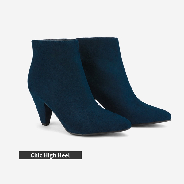 Low Heel Pointed Toe Ankle Booties - NAVY SUEDE - 4